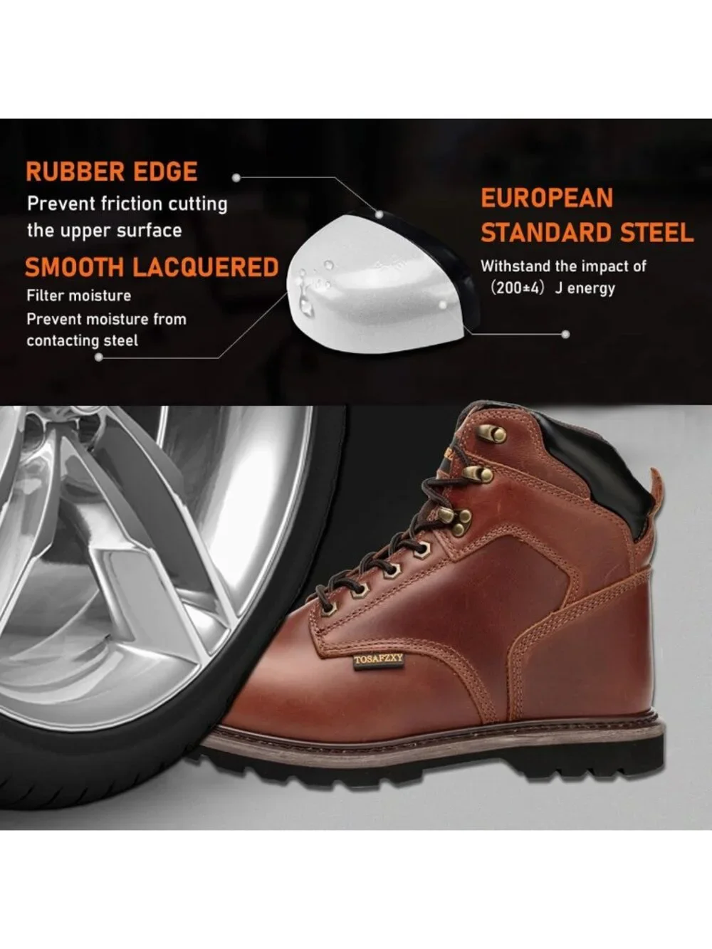 Durable Waterproof Steel Toe Work Boots for Men | Non-Slip Crazy-Horse Leather